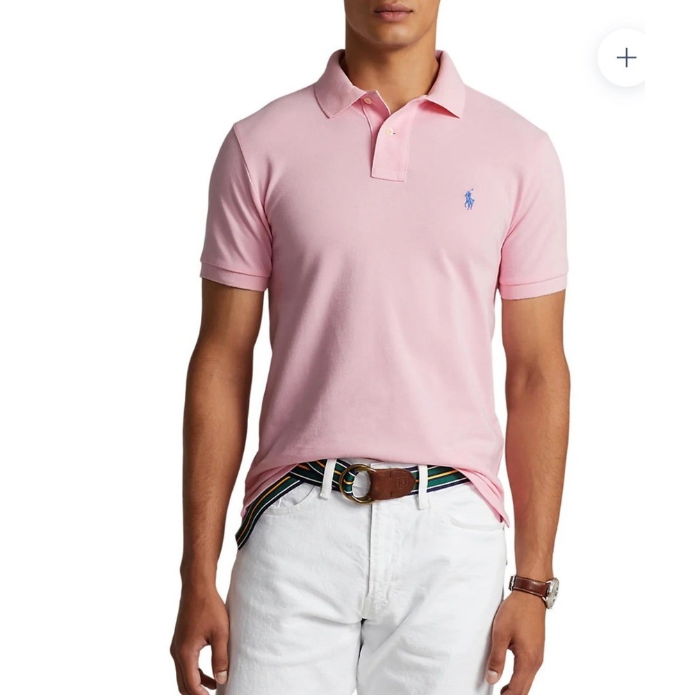 Polo Ralph Lauren Mens Pink Short Sleeve Pique Polo Shirt Blue Pony Logo XL